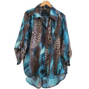 Clara SunWoo Blue leopard print blouse top Plus size 2X mobwife